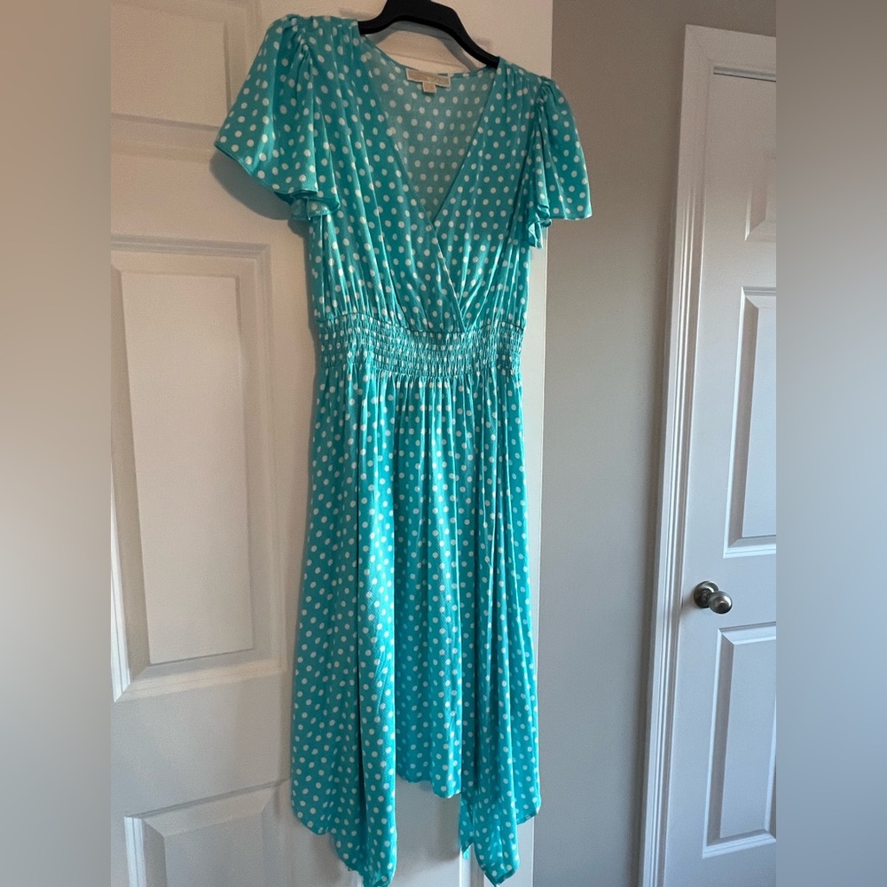 Michael Kors Turquoise Georgette Polka Dot Dress